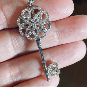 LOVE silver & crystal key pendant necklace